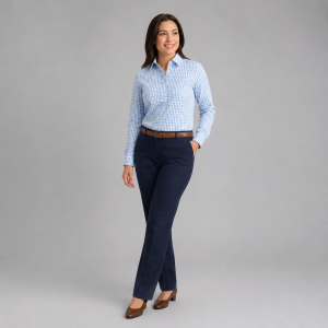 Blusa premium corporativa de manga larga con pinzas para dama